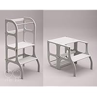Lernturm / Tisch / Stuhl alles in einem Hocker / Montessori Learning tower, kitchen helper step stool - light GRAY color