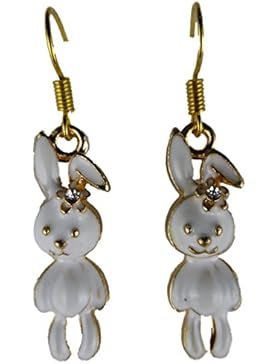 Ausgefallene Ohrringe Ohrhänger Hänger Osterhase Ostern Oster Hase Hoppel weiß / goldfarben 5680