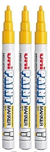 Uni Colour Fine (0.8-1.2mm) PX-21 Yellow Oil Paint Marker Pen Metal Glass Wood Plastic Stone Outdoor mm Metal Bullet Nib Tip (Pack Of 3)