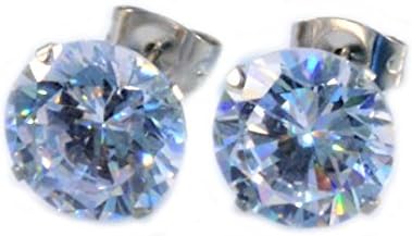 ROUND Surgical Steel CZ CLEAR CRYSTAL EAR STUDS Earrings 3mm-10mm 2pcs (10 MM)