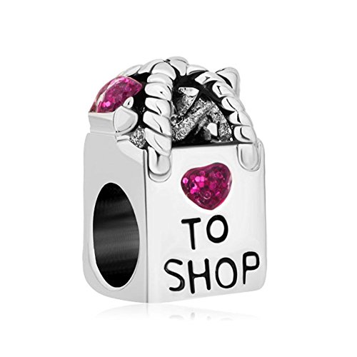 Uniqueen Fit Pandora Charms Uniqueen Antique Shopping Bag Heart Love To Shop Purple Rhinestone Crystal Beads For Bracelet