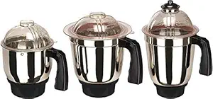 MATAJI ENTERPRISES Stainless Steel Mixer Grinder Jar - 1000g ( Chutney Jar, Medium Jar , Large Jar , Black) (3) with free Spatula and Oil Brush Combo