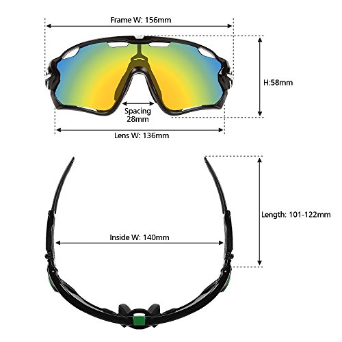 LeaningTech Unisex Fahrradbrille Sonnenbrille für Herren und Damen, Polarisiert Radbrille Sportbrille Schutzbrille mit 5 Wechselgläser, UV400 Schutzbrille für Sport Radfahren Skifahren Fishing Angeln Reiten Fahren Laufen Joggen Golf - 2