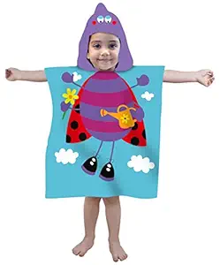 Meroo Kids Cotton Printed Lady Bug Hooded Poncho Bath/Pool/Beach Towel (Blue)