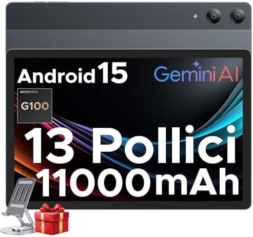 DOOGEE Tab E3 Pro Tablet 13 Pollici FHD+, Helio G100 Octa-Core 32GB RAM+256GB ROM (2TB TF) Tablet con Sim, 11000mAh, 13MP+8MP, Android 15/WidevineL1/ Dual 4G LTE + 5G WiFi/Face ID/OTG/GPS