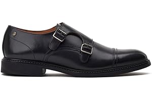 Base London Mens Diablo Waxy Black Leather Double Monk Strap Shoes