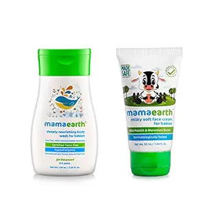 Mamaearth Deeply Nourishing Body Wash + Milky Soft Natural Baby Face Cream for Babies