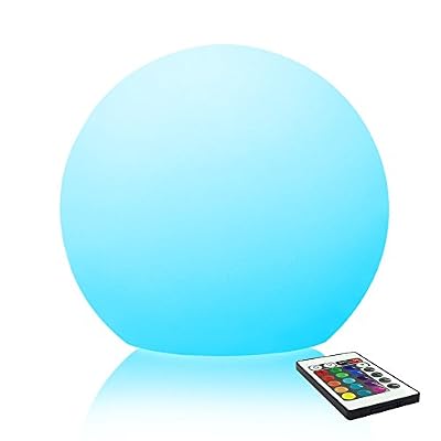 MR.GO 25cm LED Boule Lumineuse Lampe Multicolore avec Télécommande, 4 Modes de Changeante Couleur, 8 Niveaux deLuminosité Dimmable et 16 couleurs RGB réglables, Sans Fil et Batterie Rechargeable