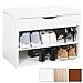 Produktbild RICOO Sitzbank mit Schuhregal Flur Sitzfläche Aufklappbar Schuhschrank Weiss Schmal WM032-W-W Schuhablage Sitz Kissen Schuhbank Polster Schuhkommode Boden Standregal Garderobe Möbel Holz Rack