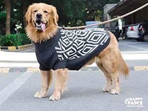 Happy Pawz Its All About Pets Classy, Cosy, Soft, Warm & Comfortable Rhombus Dog Winter Sweater | Sweater for Dogs (XX-Large), Charcoal Grey & Cream