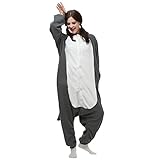 Casa Pyjama Tieroutfit Schlafanzug Tier Onesies Sleepsuit mit Kapuze Erwachsene Unisex Overall Halloween Kostüm Jumpsuit (XL, Gray Wolf) - 