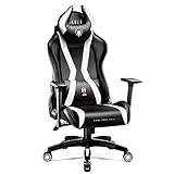 Diablo X-Horn Chaise Gaming Siege Fauteuil Bureau Accoudoirs 3D Design Ergonomique Oreiller Cou Coussin Lombaire Skaï Fonction d'inclinaison (Noir-Blanc, XL)