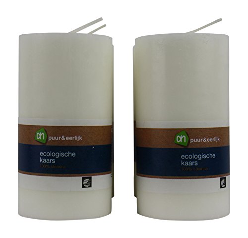 4 x Stumpenkerze 100% Stearin Kerze cream weiß 130 x 68 mm BIO Stearinkerzen - 3