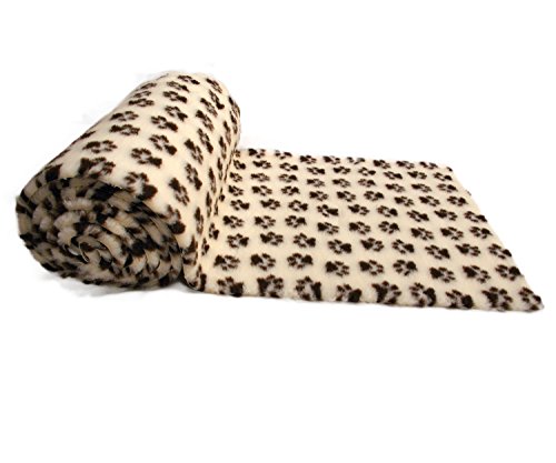 VET-BED-for-Dogs-Bedding-Fleece-Bed-Cream-with-Brown-Chocolate-Paws-Non-Slip-Vet-Bedding-Puppies-whelping-Dry-Bed