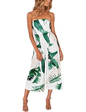 Damen Sommer Lang Bandeau Capri Jumpusit Weites Bein Strand Blumenmuster Trägerlos Overall EU34-46