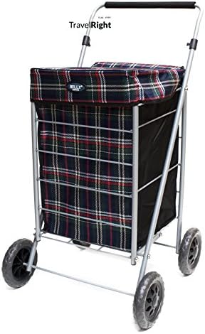 4 Wheeled Shopping Trolley Lightweight Caged With Adjustable Handle Checked