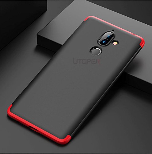 nKarta Nokia 7 Plus Back Cover Case 360 Degree Protection Phone Cases 3-in-1 Hybrid Hard PC (Black & Red)