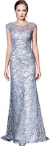CIFFOST Crystals Sleeveless Sequin Gauze Mermaid Long Formal Evening Prom Dresses (Silver, Small)