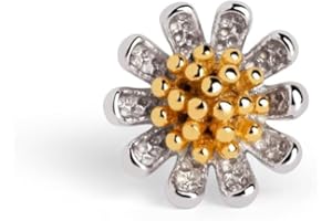 SINGULARU - Pendiente Suelto Margarita. Plata de Ley 925 con Acabado Baño Oro 18Kt y Rodio. Cierre Tuerca de Rosca. Joyas para Mujer