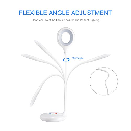 LED Schreibtischlampe HIHIGOU Dimmbare Augenschutz Leselampe 3.2W, Touch-Steuerung Farbwechsel und 3 Helligkeitsstufen, USB-Ladeanschluss 5V 1A, 360 Grad Flexibel Tischlampe Licht, weiß - 4