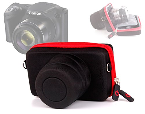 DURAGADGET Funda/Estuche para Cámara Canon Powershot SX420 IS - Roja Y Negra - Cierre De Cremallera Y Banda para El Cinturón