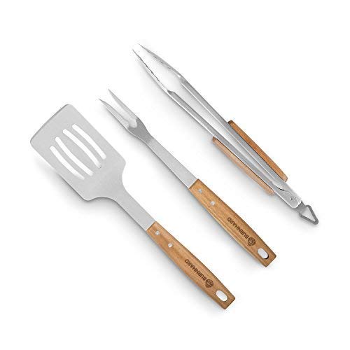 Akazienholz Edelstahl Grillzubehör mit Grillzange, Grillwender und Fleischgabel