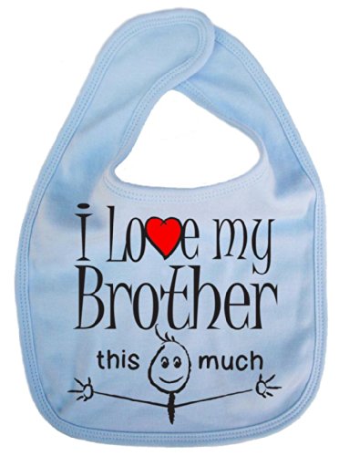 IiE, I love my Brother this much, Boy Girl Unisex Feeding Bib, Pale Blue