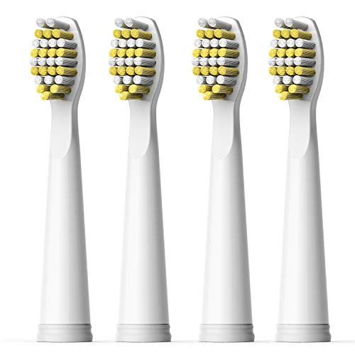 Fairywill Tête de remplacement de la brosse à dents x 4 blanc et jaune compatible pour FW507, FW917, FW508, FW959 série brosse à dents blanche (FW05)
