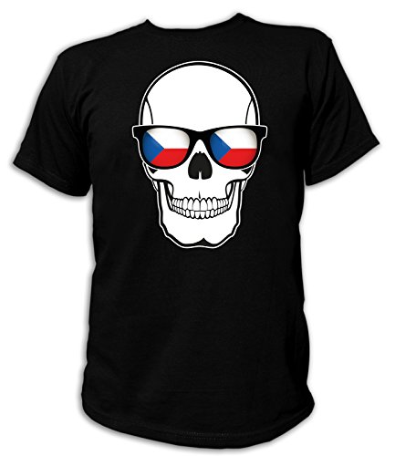 Artdiktat Herren T-Shirt – EM 2016 Skull Flag Glasses – Czech Republic Größe XL, schwarz