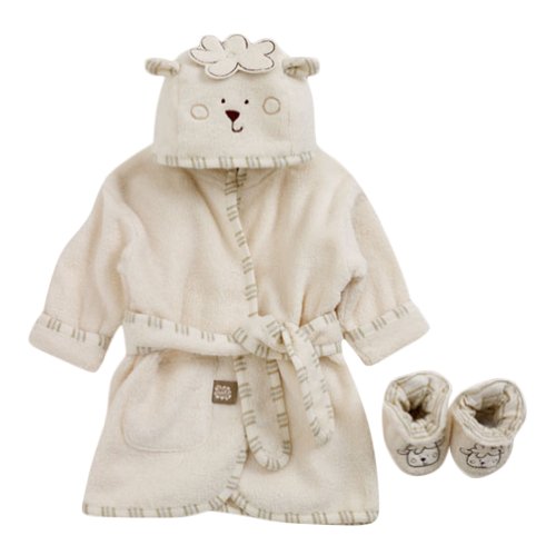 Natures Purest Organic Cotton Baby Sleepy Sheepy Bathrobe and Slippers 0-6months