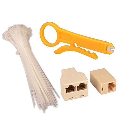 myarmor Professionelle 11 in 1 Netzwerk-Installation Wartung Reparatur Werkzeuge Set (Kabel Tester,-Crimper, 9 V Batterie, RJ-45 Kristall Stecker und Abdeckungen, Abisolierzange, Internet 2-Wege-Buchsen, Kabelbinder) mit Organizer Tasche - 5