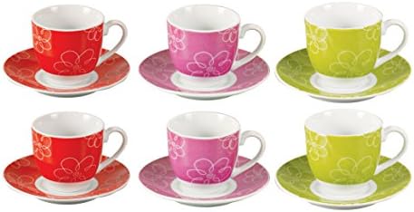 Borella casalighi Caorle Set Caffe with Plate, Porcelain, Assorted Colours, 12 Units