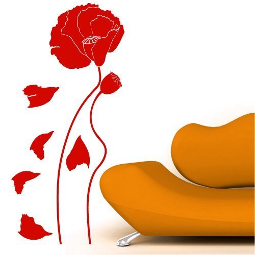 2 Mohnblumen - 130 x 40cm - Farbe: Rotorange