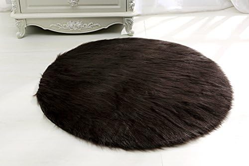RugMall Round Shaggy Faux Fur Sheepskin Rug For Living Room Bedroom, Brown(100cm Diameter,Circular)