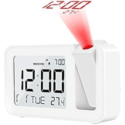 TedGem Réveil Numérique, Réveil à Projecteur Réveil Digital Réveil Projection Réveil LCD de 3,8", 4 Luminosité, 9 Min Snooze, 2 Sons d'Alarme, pour Chambre, Bureau, Cuisine (Blanc)