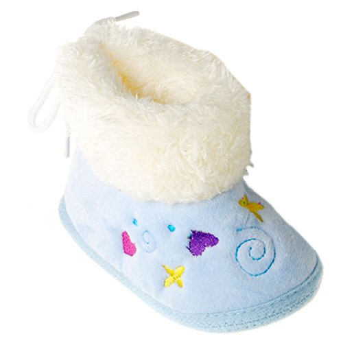 Femizee Infant Toddler Baby Boys Girls First Walker Shoes Cotton Design Warm Winter Soft Sole Boots Prewalker Crib Shoes Blue 0-6 Months