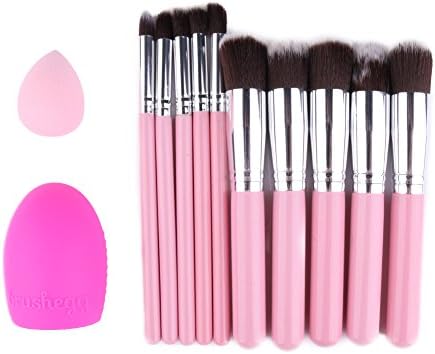 Makeup brush Set Combination,Cosmetic Brush Set Made of Man-made Fiber / Wood Handle / Metal Aluminum Tube,Antibacterial, Washable and not Lint，Multi-style Foundation Brush, Wash Egg and Drip Puff (pink silver)