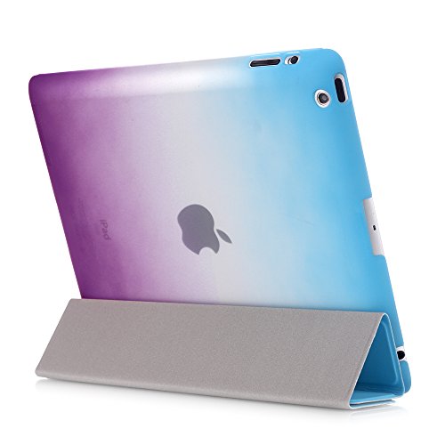 iPad 2 iPad 3 iPad 4 Hülle, DEENOR Rainbow Colour Series Smart Cover Transparent Back Cover Ultra Slim Light Weight Auto aufwachen / Schlaf Funktion Schutzhülle Hülle für Apple iPad 2 iPad 3 iPad 4. (Sky blue and Purple) - 4