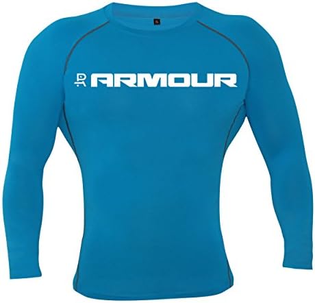 Raw Armour unisex long sleeve running &amp; exercise compression base layer top (Blue, Small)
