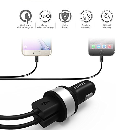 iVoler Quick Charge 3 0 Chargeur de Voiture 36W 2 Ports USB Chargeur Allume Cigare  2 QC 3 0 Port  avec 2 en 1 C  ble Micro USB   Type C  1m  pour Samsung Galaxy S9 S9  S8 S8  S7 S7 Edge  S6 S6 Edge   Note 8 5 4 Edge  LG G6 G5 G4  Asus Zenfone 4 3 2  Android smartphone  Tablette  iPhone  iPad  Batteries Externes  Chargeur Portable  etc  - Noir   Argent