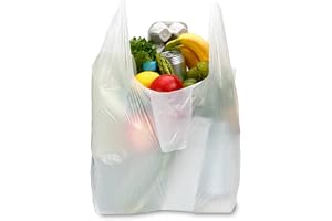 Plastic Disposable Grocery Bags, Heavy Duty 50cm X 60cm 1Kg Reusable Shopping Bags, Tear Resistant & Eco Friendly, Convenient Carry Handles, 100% Recyclable, White 85 Bags