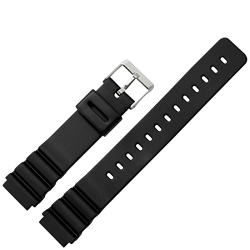 Uhrenarmband 18mm Kunststoff schwarz - solides Ersatzarmband passend zu sportlichen Uhren - silberfarbige Dornschliee - Marburger Uhrenarmbnder seit 1945 - schwarz / silber