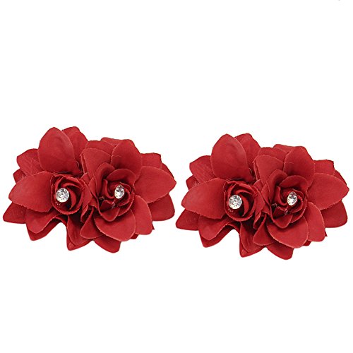 2x Vogue Party Prom Flower Rhinestone Hairpin Clips Headpiece For Girls (Red)