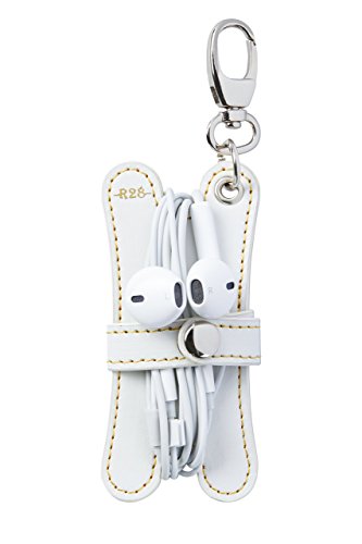 Preisvergleich Produktbild R28 - Anhänger, Earphone Holder, Schlüsselanhänger, Leder, Case, Handykopfhörer Halterung, Kopfhörerhalter, Smartphone Zubehör, Kabelhalter, Geschenk, Handgemacht (weiß-gold)