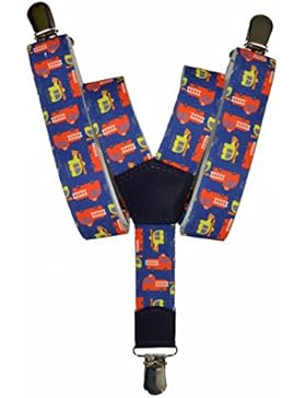 Kinder 1-5 Jahre Hosenträger mit 3 Clips und Feuerwehrwagen Muster