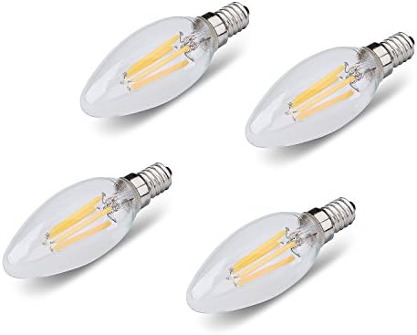 Alfa lighting 3.5W LED Filament Candle Light Bulb,Warm White 2900K 450LM,E14 Candelabra Base Lamp C35 Bullet Top,40W Incandescent Replacement,Dimmable 4-pack.