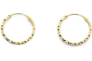 MONDE PETIT Damen & Kinder Creolen Hoop 14x1 mm Ohrstecker - Gelbgold 9 Karat (375) - Scatola Regalo - Certificato di garanzia