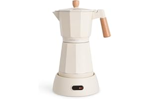 CREATE / THERA MOKA ELECTRIC/Italienische Elektrische Espressomaschine Cremeweiß/Warmhaltefunktion, 300ml, 6 Tassen, 360°-Basis, leichte Reingung und BPA-frei, 480W