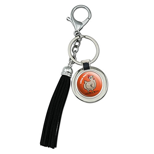 Guess What Chicken Butt Funny Chrome Plated Metal Round Leather Tassel Keychain