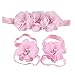 Sanwood Baby Girl Chiffon Rhinestone Foot Flower Barefoot Sandals Headband Set (Pink)